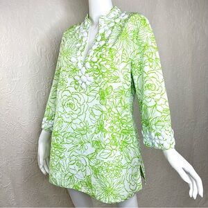 Lilly Pulitzer Newbury Tunic Printed Faille Dill Green Draw the Line